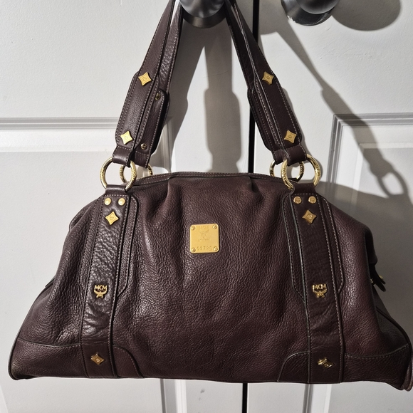 MCM Handbags - MCM Brown Leather Tote Bag with Gold Hardware